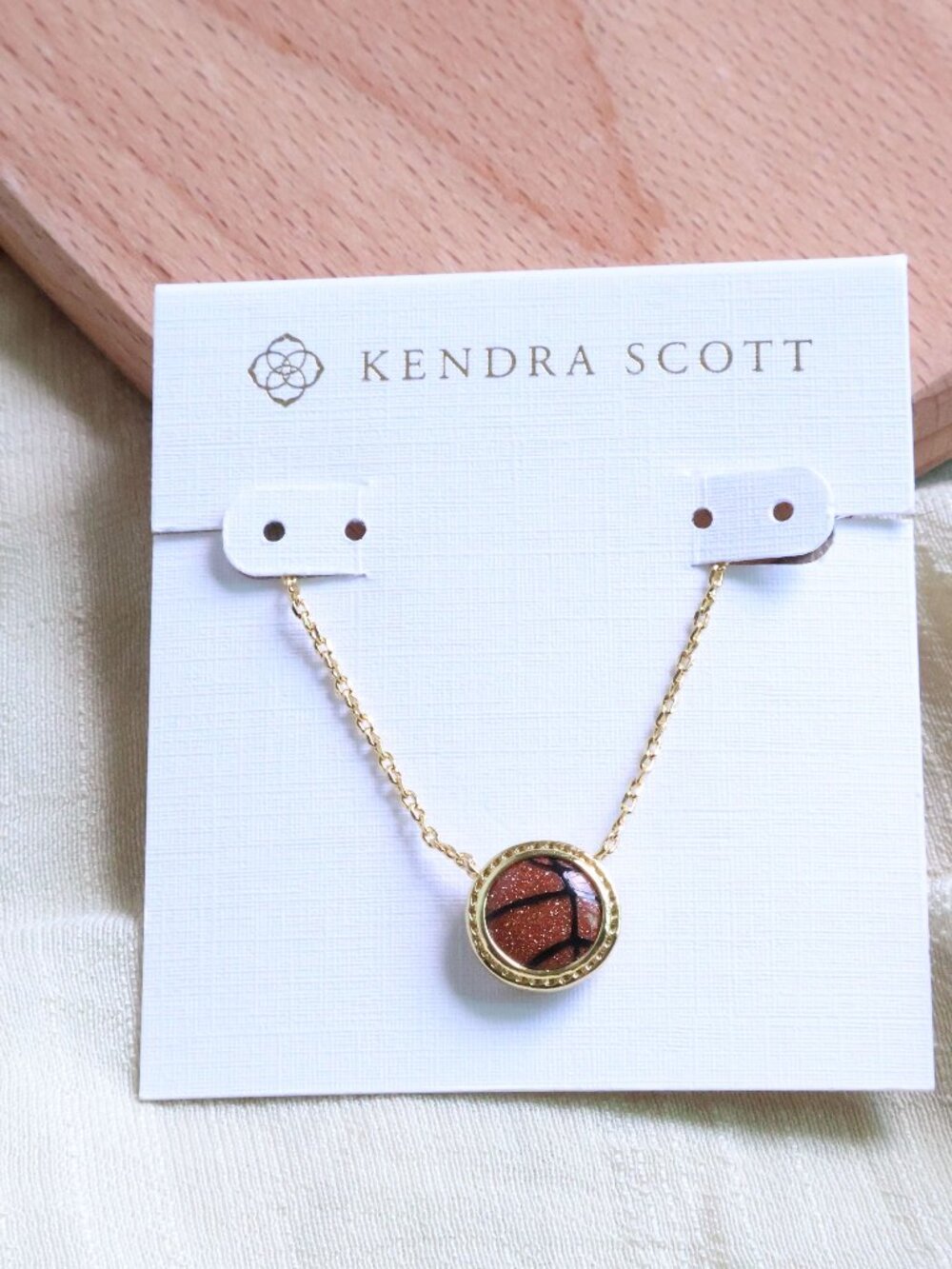 NEW Kendra Scott Basketball Short Necklace Gold Orange Goldstone